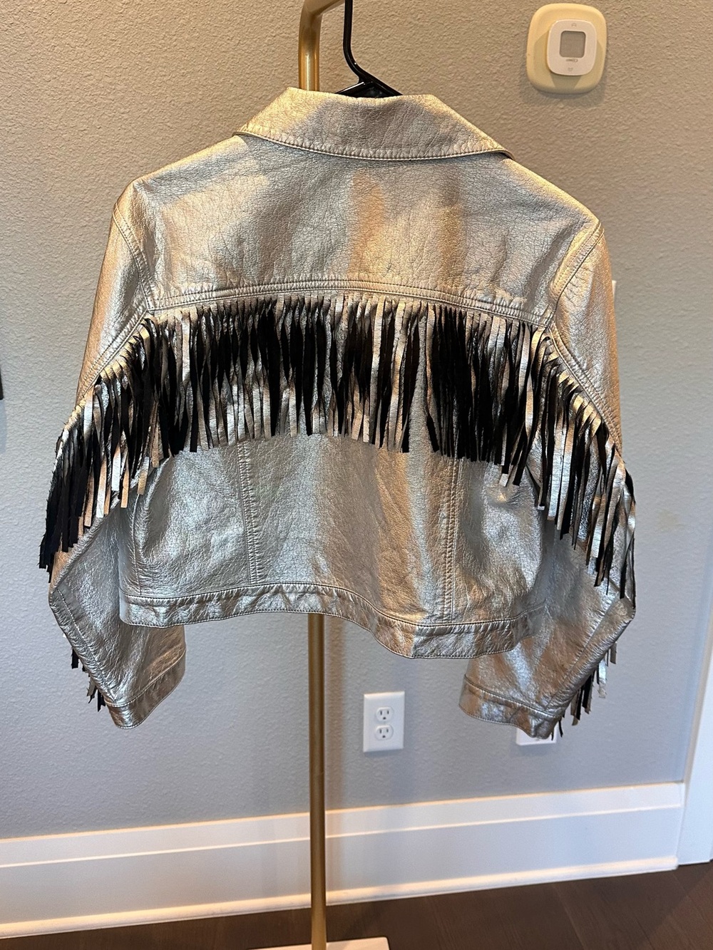 Jules Kae Talia Fringe Silver Metallic Fringe Cropped Jacket - Picture 4 of 8